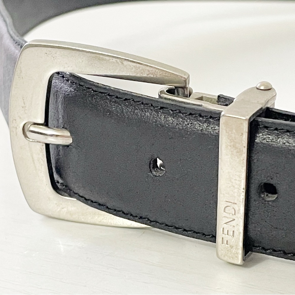 Fendi black leather silver buckle unisex vintage belt - Picture 4 of 11